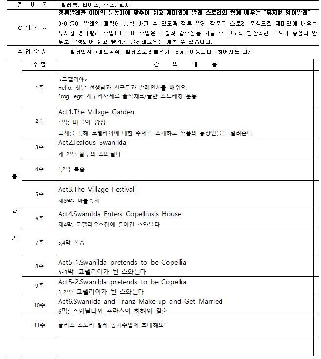 *중간접수가능*[여름정규 11주] 줄리스 발레 (토) (5-6세)
